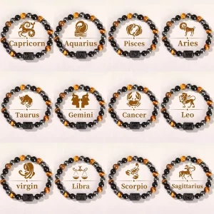 JD GEMS Twelve Constellations Zodiac Bracelet Natural Stone Fine Beaded Bracelet