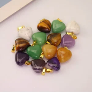 JF7360 Gold and Silver-Plated Bail Semi-Precious Stone Puffy Heart-Shaped Pendants