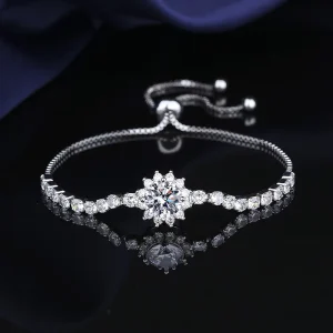 Japanese & Korean Style Moissanite Sunflower Bracelet, 2ct Adjustable Pull-String Bangle for Women