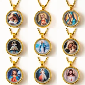 Jesus and the Virgin Mary Cameo Pendant for Catholic Church Gold Plated Charm Jewelry