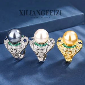 Jewelry Copper Zircon Pearl Ring 16mm Factory