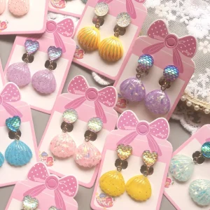 Kids Fish Tail Geometric Clip-On Non-Pierced Princess Earrings