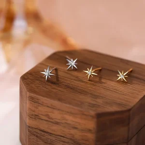 Korean Design S999 Sterling Silver Clear Zircon Star Shape Stud Earrings for Girls