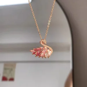 Korean Gradient Blue AAA Zirconia Swan Pendant Necklace for Women