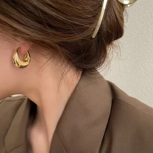 Korean-Inspired Minimalist Water Hoop Design S925 Silver Hoop Earrings with Ear Cuffs