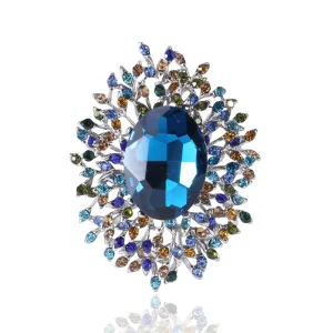 Korean Luxury Large Blue Pink Crystal Rhinestone Brooch