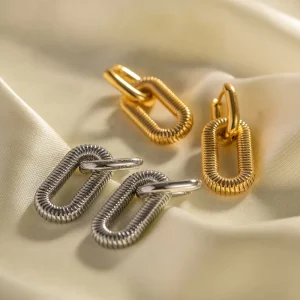 Korean Style Custom Dangle Stainless Steel 18K Gold-Plated Hoop Square Rectangle Earrings