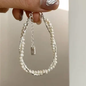 Korean Style Heavy Craftsmanship Pearl Silver Beaded Bracelet for Women Light Luxury Fine Chain Link Versatile