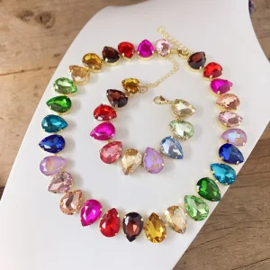 L2354 Glass Beaded Oval Tennis Necklace for Women and Girls