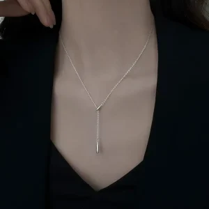 LT-090 925 Sterling Silver Teardrop Collarbone Chain Necklace