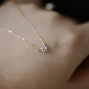 LT-094 S925 Gold-Plated Sterling Silver Pendant Necklace with Six-Prong Zircon Collarbone Chain