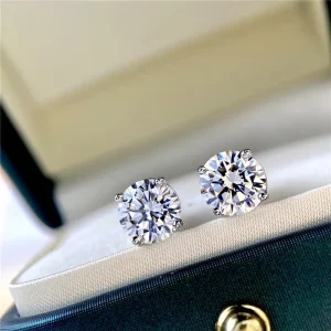 Lab-Created CVD Diamond 4-Carat Brilliant-Cut 14K Gold Solitaire Prong Stud Earrings