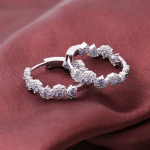 Lab-Created Sapphire Hoop Earrings Full-Paved 18K Gold Snap-Lock Earring Clips