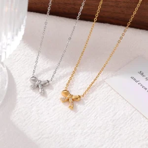 Lab-Grown Diamond Bow Pendant Necklace for Women
