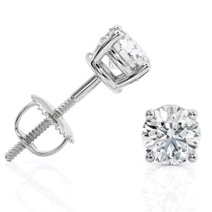 Lab Grown Diamond Stud Earrings for Women 14k White Gold Secure Screw Back