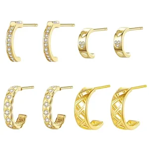 Ladies C Shape 14K Gold Plated 925 Silver Zircon Hoop Earring