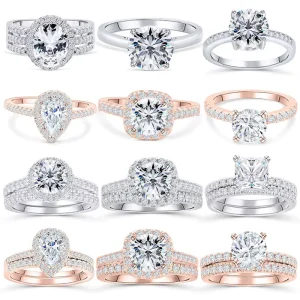 Ladies Original 925 Sterling Silver Engagement Wedding Ring Set Zircon & Diamond Main Stone Rings Moissanite Jewelry