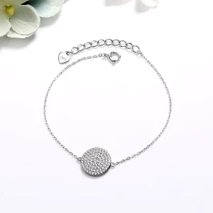Ladies Round Shape Bracelet Hand Chain with Zircon 925 Sterling Silver Rhodium Plated Charm Bracelets for Party Gift