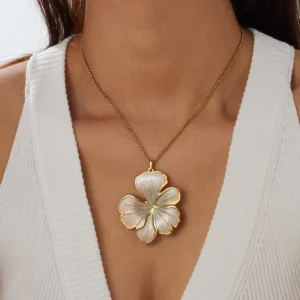 Large Enamel Floral Necklace Stainless Steel Tarnish Free