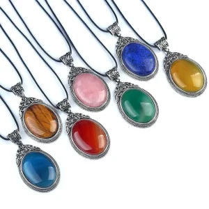Large Oval Agate Crystal Seashell Pendant with Alloy Inlay for Children’s Jewelry Making