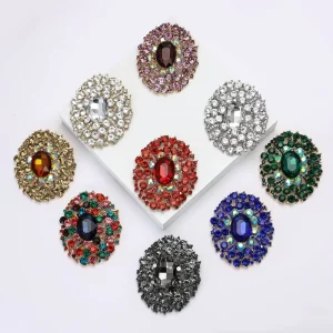 Large Rhinestone Glass Hollow Oval Flower Brooch for Formal Dinner and Party