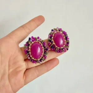 Large Rose Red Crystal Oval Earrings for Women