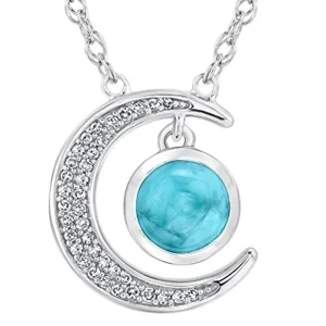 Larimar Silver Diamond-Pave Moon Charm Pendant