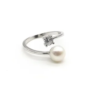 Latest Design White Pearl 925 Sterling Silver Wedding Engagement Ring Pearl Ring Designs