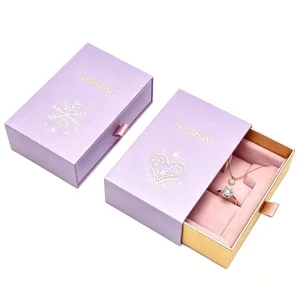 Lavender Paper Jewelry Drawer Box with Engraving and Velvet Insert for Earrings, Rings, and Necklaces