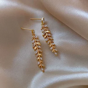 Leaf Crystal Diamond Pendant Earrings for Women