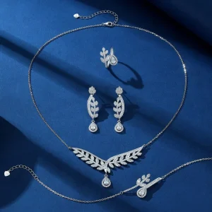 Leaf Droplet Zircon 925 Sterling Silver Jewelry Set for Women
