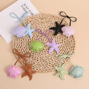 Leather Starfish and Seashell Bag Charm Key Chain