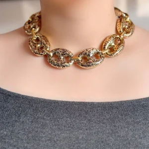 Leopard Print Pig Nose Choker Necklace with 18K Gold-Plated Link Chain Necklace Set for Women