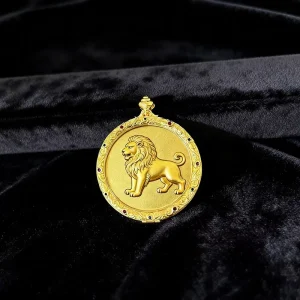 Lion Brass Coin Protective Case, Openable Dzi Bead Box with Bamboo Chain and Thangka Pendants
