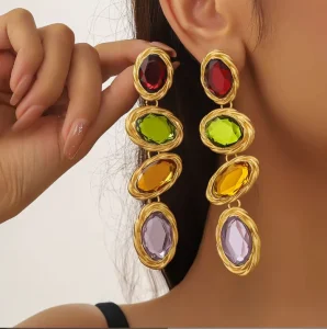 Long Colorful Crystal Drop Earrings for Women