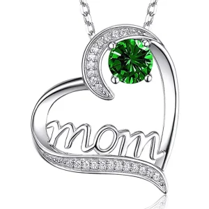 Love Heart Zircon Diamond Silver Color Mom Necklace for Women