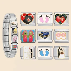 Love Italian Charm Link Bracelet, 9mm Enamel Stainless Steel, DIY Jewelry