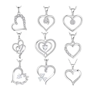 Love Sterling Silver 925 Pendant Necklace in Three Heart Design Custom Moissanite