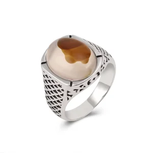 Luxury 925 Silver Handmade Ring with Agate Stone Elegant Accessory Featuring Natural Agate Stone Man’s Ring