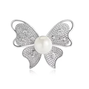 Luxury Fashion Fine Jewelry Silver Custom Animal Zircon Pearls Butterfly Pins Brooches for Women