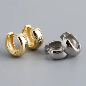 Luxury Geometric High Quality 925 Sterling Silver U shaped 14k Gold Wide Hoop Earrings Fine Jewelry