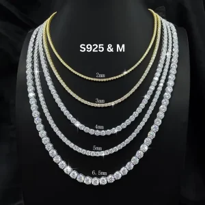 MON01 2mm 6.5mm D Color VVS Moissanite Tennis Chain 925 Sterling Silver Necklace