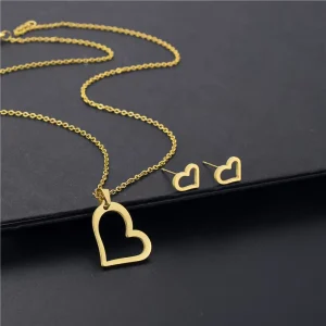 Heart-Shaped Stainless Steel Necklace and Earring Set MT-0034