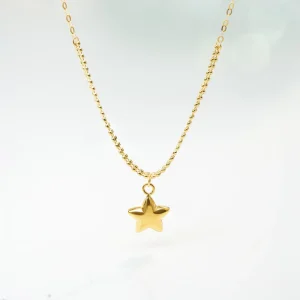 Manufacturer 18K Pure Gold 3D Puffy Star Pendant Necklace, Mixed Beads, Minimalist Style