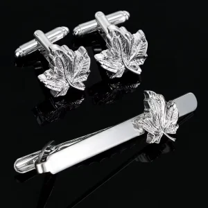 Maple Leaf Cufflinks and Tie Clips for Men with Tuxedo Shirt Studs