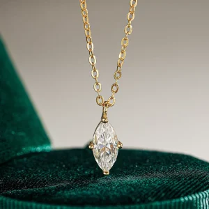 Marquise-Cut Moissanite Pendant Necklace 925 Sterling Silver Delicate Chain for Women