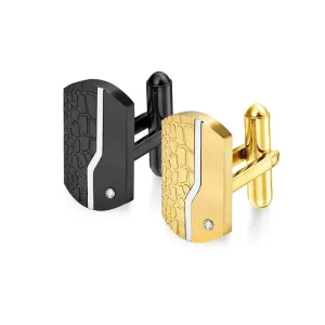 Matte and Polished French Cufflinks 18K Gold Plated Stainless Steel