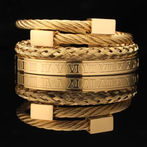Men’s 10mm Stainless Steel Cable Bangle Classic Two-Tone Braided 18K Gold Plated Diamond Bracelet for Party