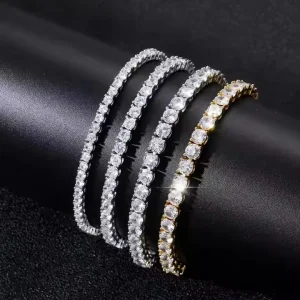 Men’s 3mm 4mm 5mm Spring Clasp Prong Set VVS1 D Color Moissanite Diamond Tennis Chain Fashion Chain Bracelet