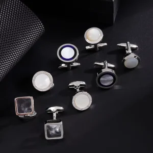 Men’s Cufflinks with Korean Shell and Zircon, French Shirt Style
